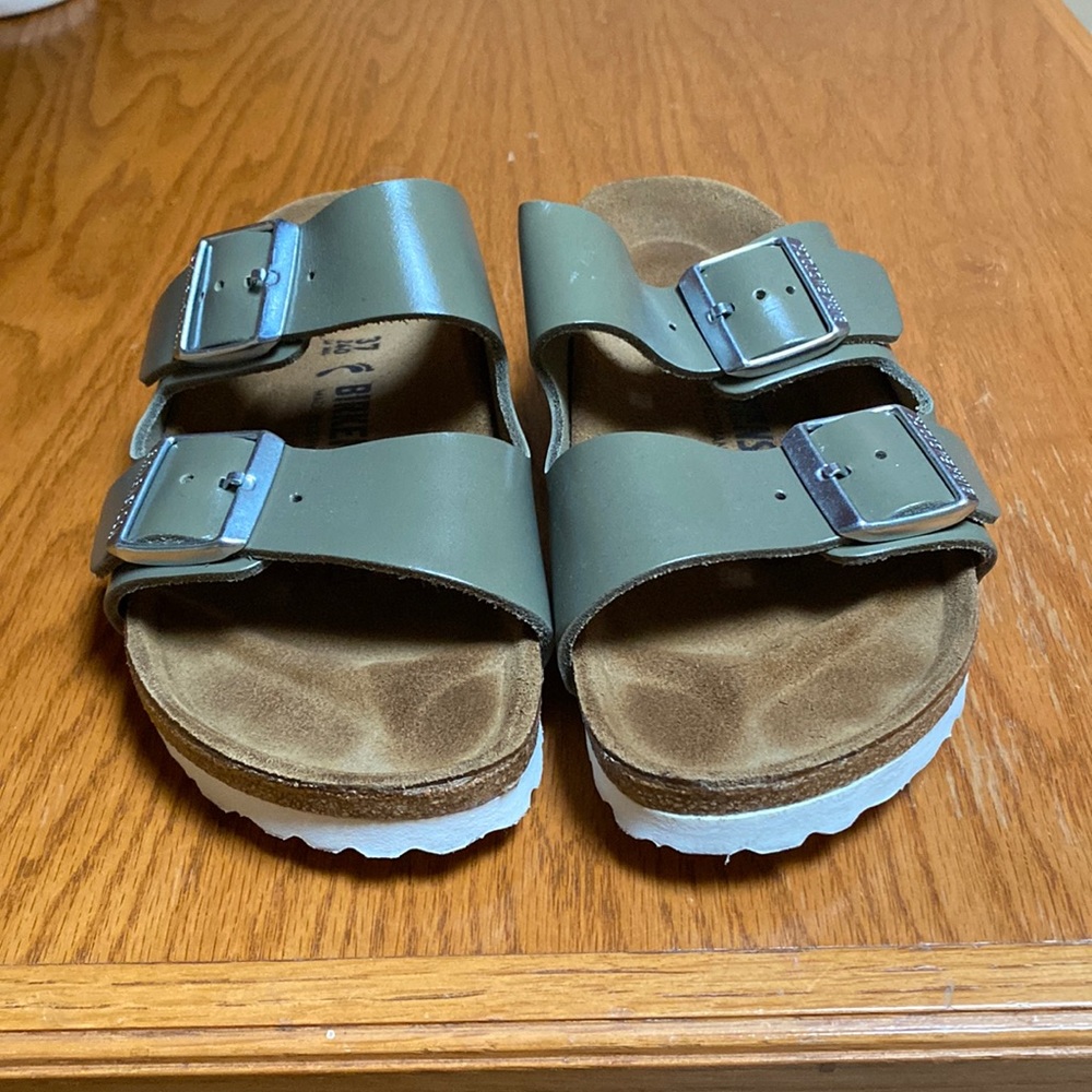 3.7 Green Birkenstock with white bottoms